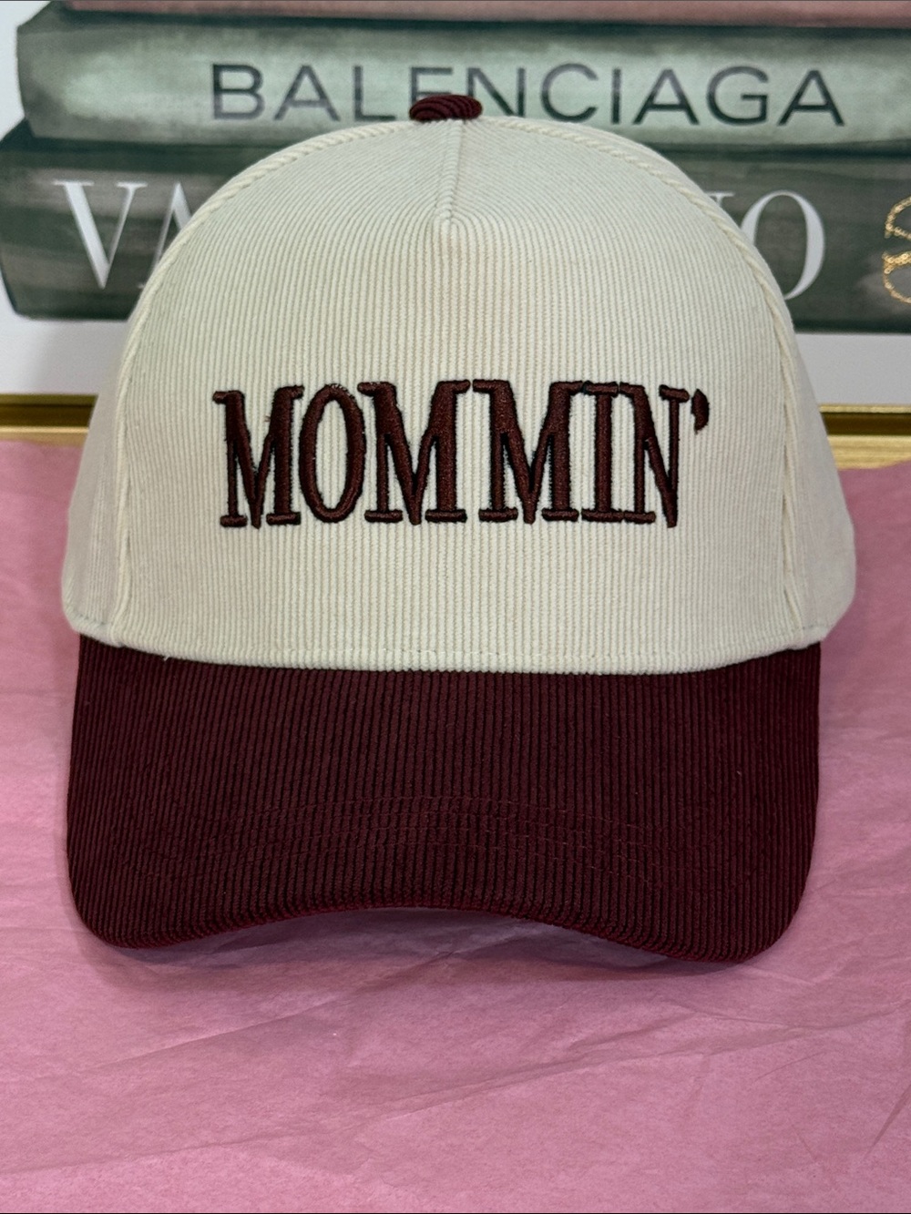 Zenana MOMMIN' Two-Tone Baseball Cap - Cream & Burgundy